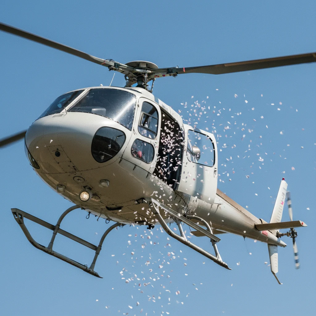 Hubschrauber wirft Geldscheine